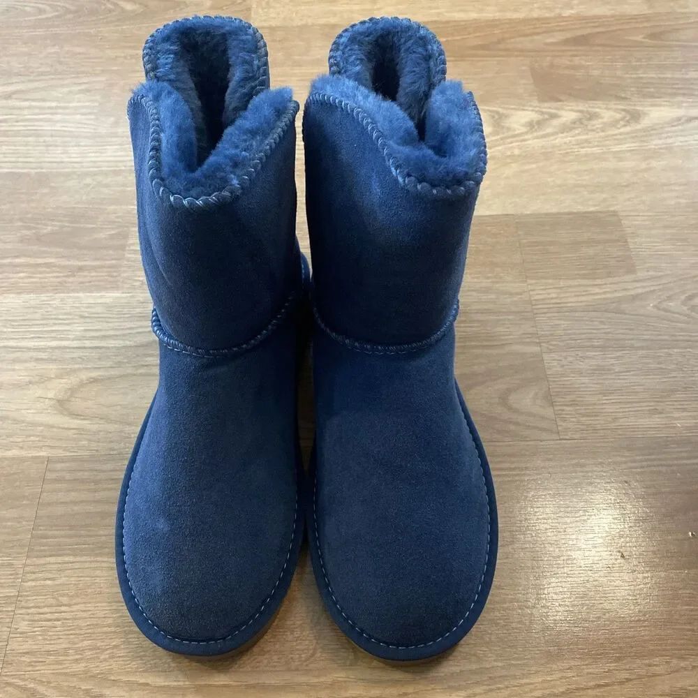 Style & Co Teenyy Suede Winter Booties Blue Faux Fur Lined Boots Size 10
